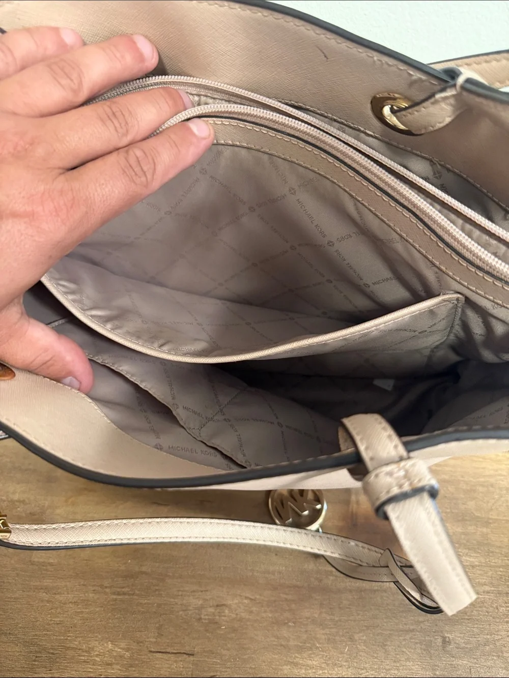 Michael Kors Dusty Rose Saffiano Leather Tote with Logo Charm